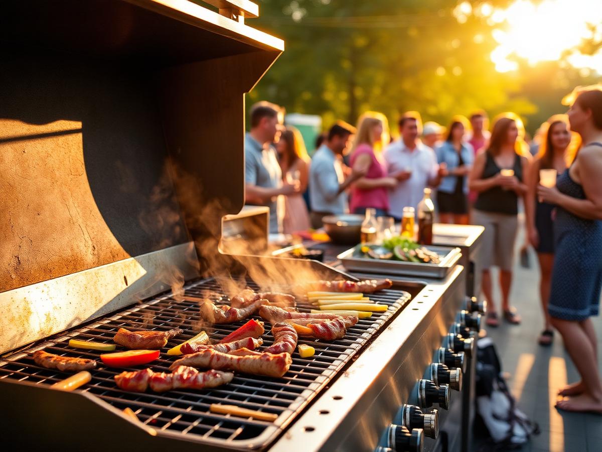 BBQ mit Kollegen im Hintergrund